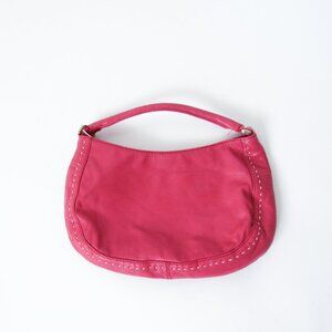 VINTAGE Pink Leather Satchel Purse With White Stitching 90s Fashion Bag